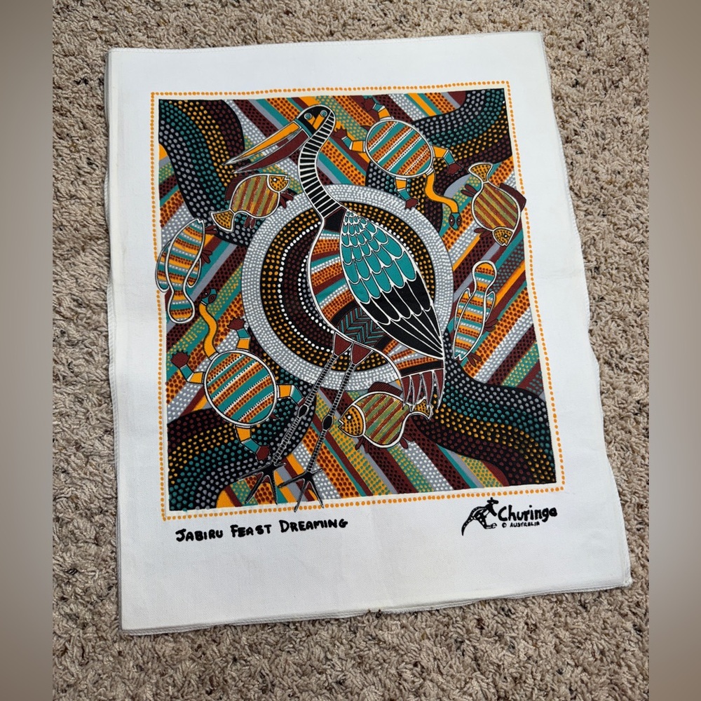 Aboriginal Canvas Art Print on Fabric Churinga Australia "Jabiru Feast Dreaming”